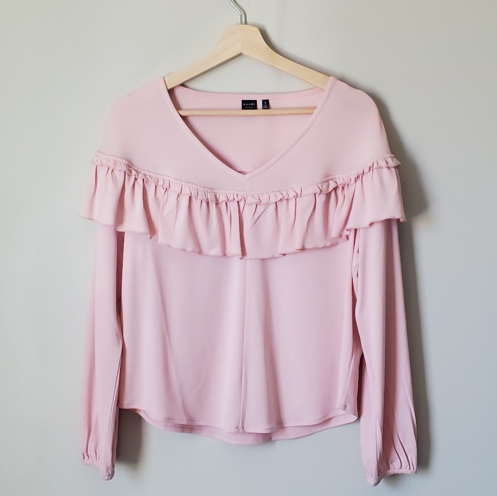 KAARI BLUE | NWT Pink Ruffle V-Neck Top‎ | S